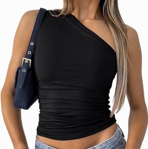 Ruched one shoulder crop tank top